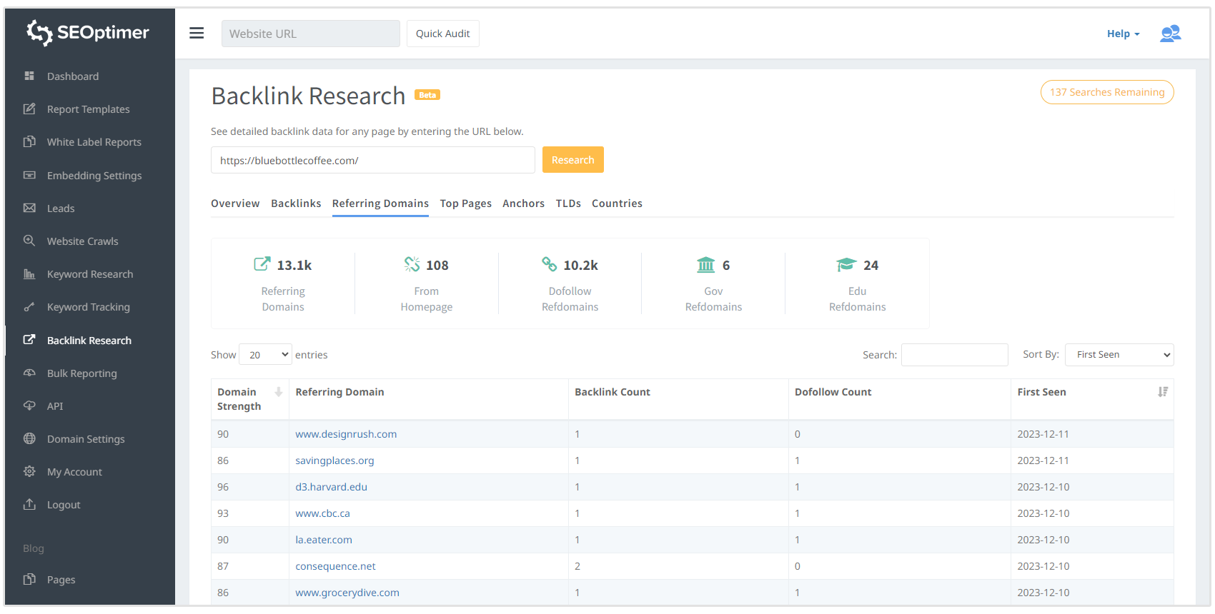 strumento di ricerca backlink che si riferisce a domini